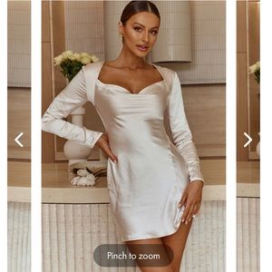 Selfie Leslie Champs Elysees Long Sleeve Open Back Mini Dress Champagne